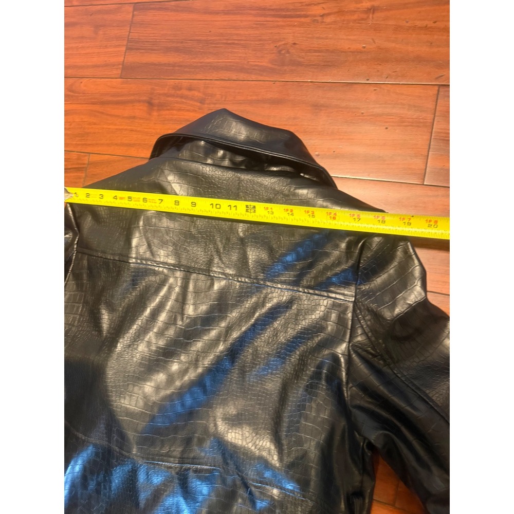 Outcast Clothing Black Croc Embossed Faux Leather Trench Coat Jacket Small - Picture 6 of 10